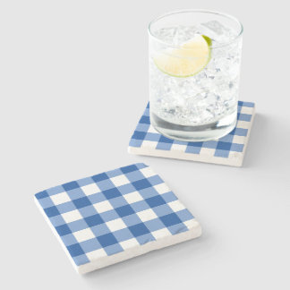 Posavasos De Piedra Patrón de gingham azul