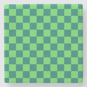 Posavasos De Piedra Patrón de Gingham de Blue Green Checkered