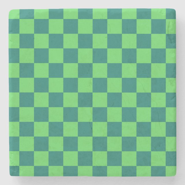 Posavasos De Piedra Patrón de Gingham de Blue Green Checkered (Anverso)