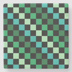 Posavasos De Piedra Patrón de Gingham de Green Blue Checkered