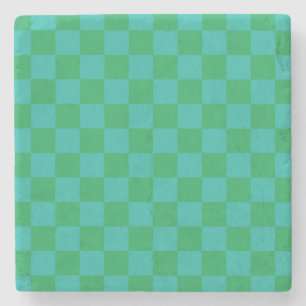 Posavasos De Piedra Patrón de Gingham de Green Blue Checkered