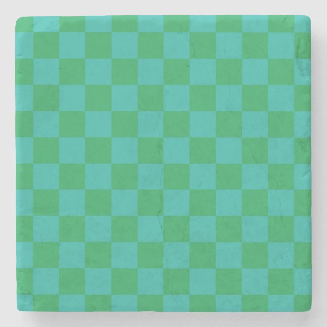 Posavasos De Piedra Patrón de Gingham de Green Blue Checkered (Anverso)