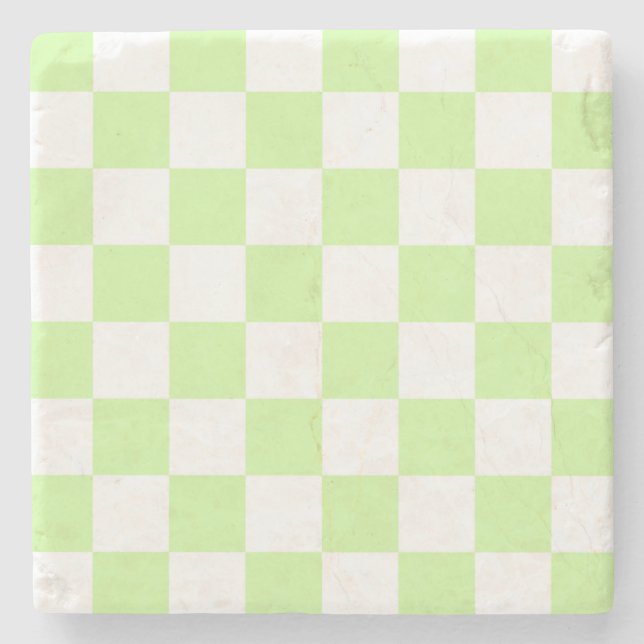 Posavasos De Piedra Patrón de Gingham de Pastel Verde (Anverso)