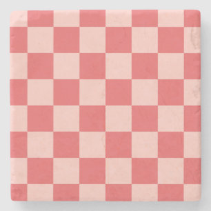 Posavasos De Piedra Patrón de Gingham de Red Checkered Rosa