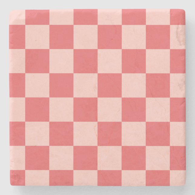 Posavasos De Piedra Patrón de Gingham de Red Checkered Rosa (Anverso)
