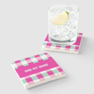 Posavasos De Piedra Patrón de Gingham Nuestra Primera Casa