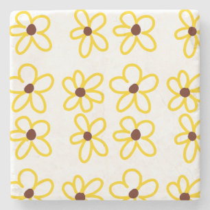 Posavasos De Piedra Patrón de girasol amarillo marrón flor floral boho