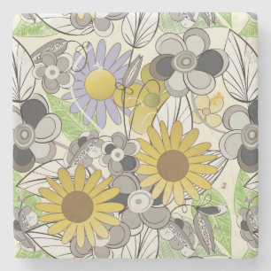 Posavasos De Piedra Patrón de girasol y mariposa dibujado a mano