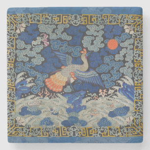 Posavasos De Piedra Patrón de grulla china vintage: azul imperial