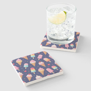 Posavasos De Piedra Patrón de helado, paletas y cerezas