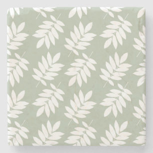 Posavasos De Piedra Patrón de hoja de saúco blanco sobre verde