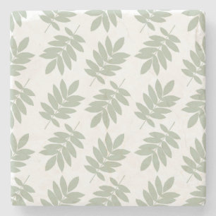 Posavasos De Piedra Patrón de hoja de saúco verde + blanco