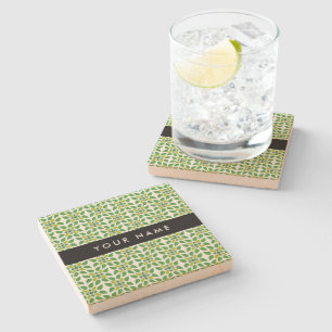 Posavasos De Piedra Patrón de Hoja, Hojas Verdes, Tu Nombre