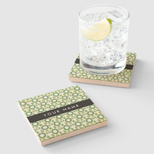 Posavasos De Piedra Patrón de Hoja, Hojas Verdes, Tu Nombre