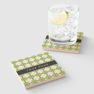 Posavasos De Piedra Patrón de Hoja, Hojas Verdes, Tu Nombre