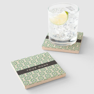 Posavasos De Piedra Patrón de Hoja, Hojas Verdes, Tu Nombre