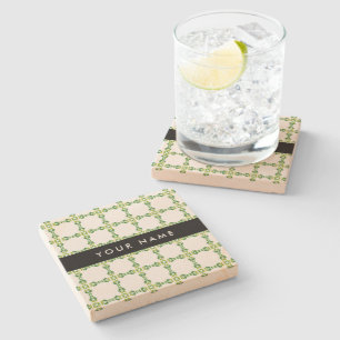 Posavasos De Piedra Patrón de Hoja, Hojas Verdes, Tu Nombre