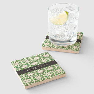 Posavasos De Piedra Patrón de Hoja, Hojas Verdes, Tu Nombre