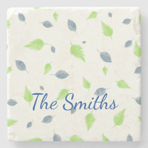 Posavasos De Piedra Patrón de hojas azules y verdes