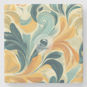 Posavasos De Piedra Patrón de hojas de color patinado vintage (1)