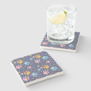 Posavasos De Piedra Patrón de huellas de patas de animales coloridos