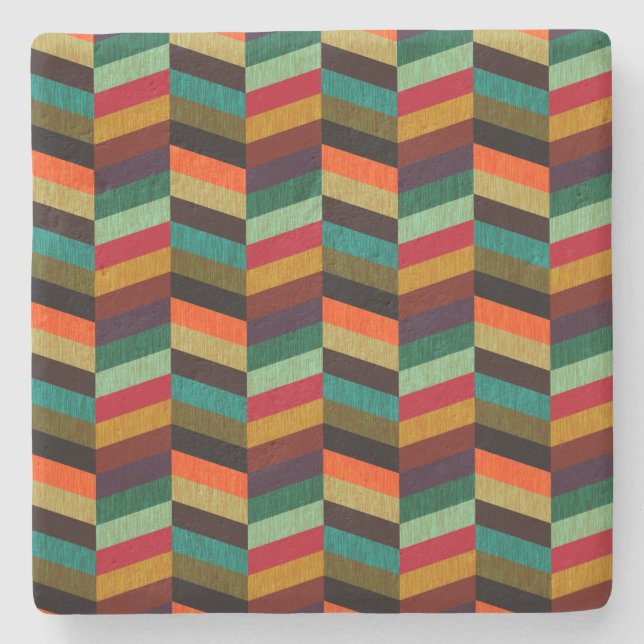 Posavasos De Piedra Patrón de hueso de arenque multicolor (Anverso)