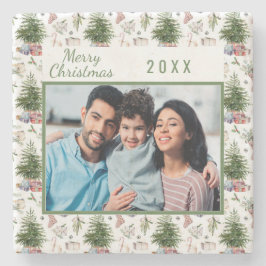 Posavasos De Piedra Patrón de imagen vintage de la familia de navidade