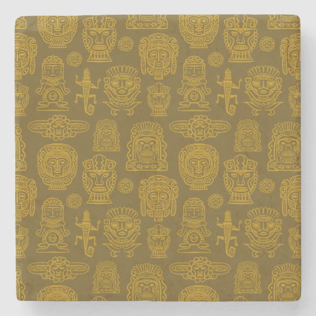 Posavasos De Piedra Patrón de inspiración azteca (Anverso)