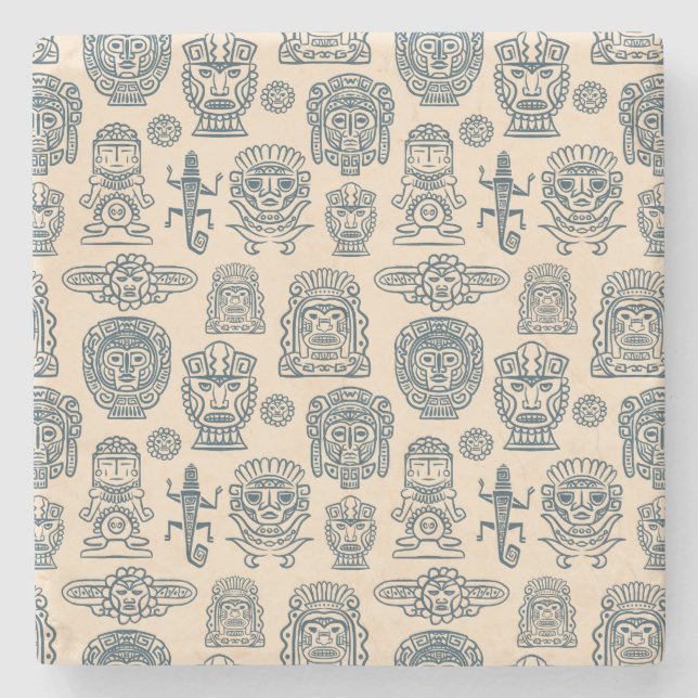 Posavasos De Piedra Patrón de inspiración azteca (Anverso)