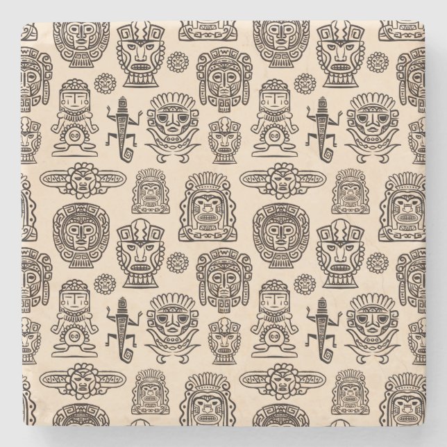 Posavasos De Piedra Patrón de inspiración azteca (Anverso)