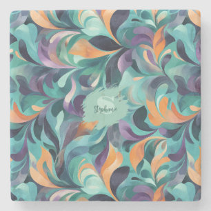 Posavasos De Piedra Patrón de inspiración Paisley-abstracta vibrante