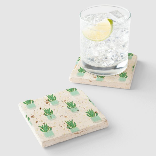 Posavasos De Piedra Patrón de la planta de serpientes podridas (Lateral)