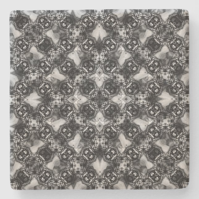 Posavasos De Piedra Patrón de las cadenas de diamantes en blanco y neg (Anverso)