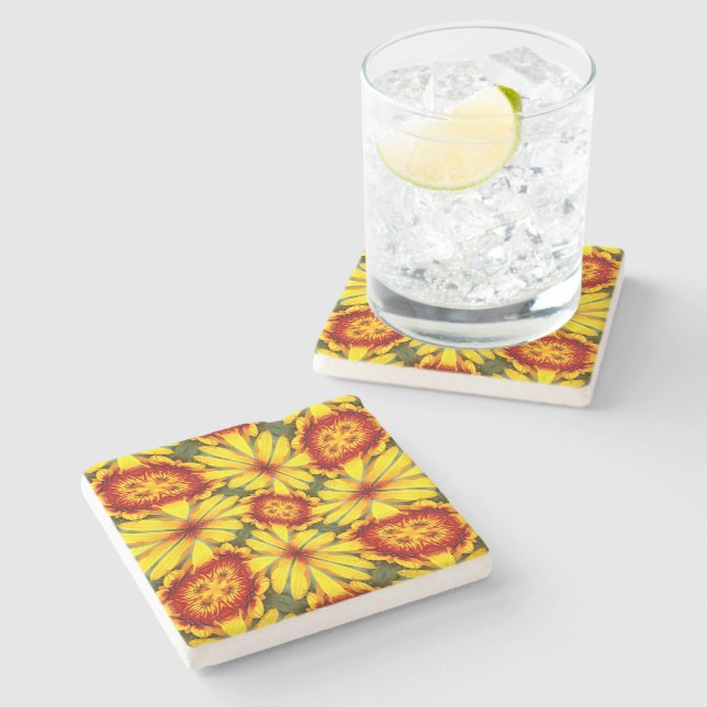 Posavasos De Piedra Patrón de las flores doradas (Lateral)