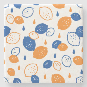 Posavasos De Piedra Patrón de limón azul y Naranja juguetón con tema d