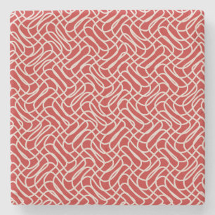 Posavasos De Piedra Patrón de líneas abstractas de color rojo y crema
