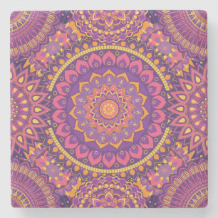 Posavasos De Piedra Patrón de Mandala colorido