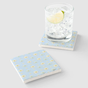 Posavasos De Piedra Patrón de margaritas sobre fondo azul claro