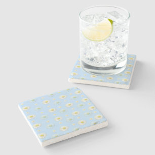 Posavasos De Piedra Patrón de margaritas sobre fondo azul claro