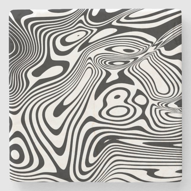 Posavasos De Piedra Patrón de mármol blanco y negro (Anverso)