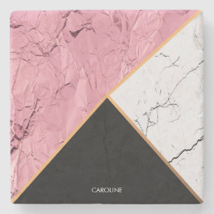Posavasos De Piedra Patrón de mármol blanco y negro de oro Rosa