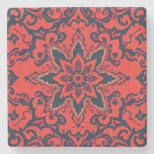 Posavasos De Piedra Patrón de medallón persa ornamentado rojo azul de