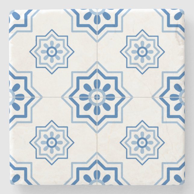 Posavasos De Piedra Patrón de mosaico azul Azulejo portugués (Anverso)