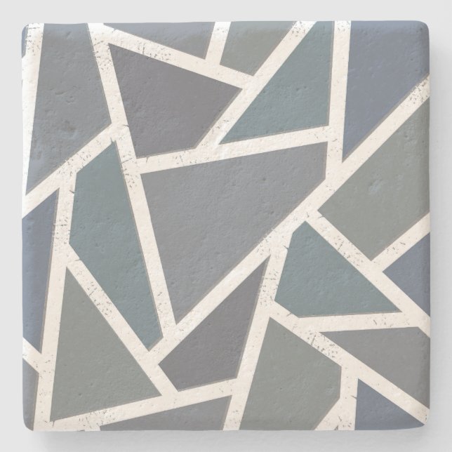 Posavasos De Piedra Patrón de mosaico azul-gris (Anverso)