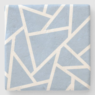 Posavasos De Piedra Patrón de mosaico azul pálido y blanco