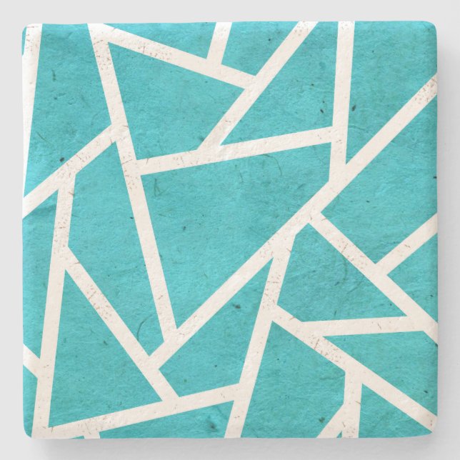 Posavasos De Piedra Patrón de mosaico azul-verde y blanco (Anverso)
