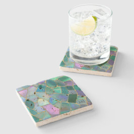 Posavasos De Piedra Patrón de mosaico de vidrio emplomado con colores