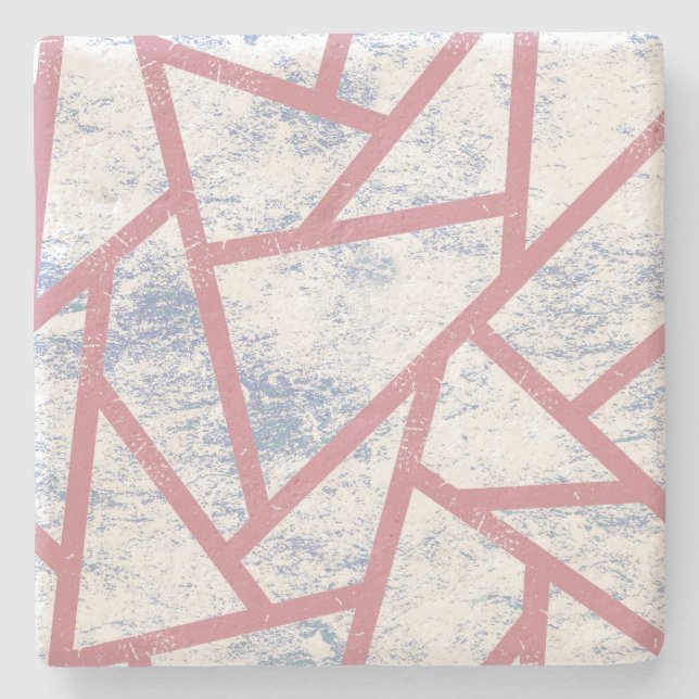 Posavasos De Piedra Patrón de mosaico rosa y azul (Anverso)