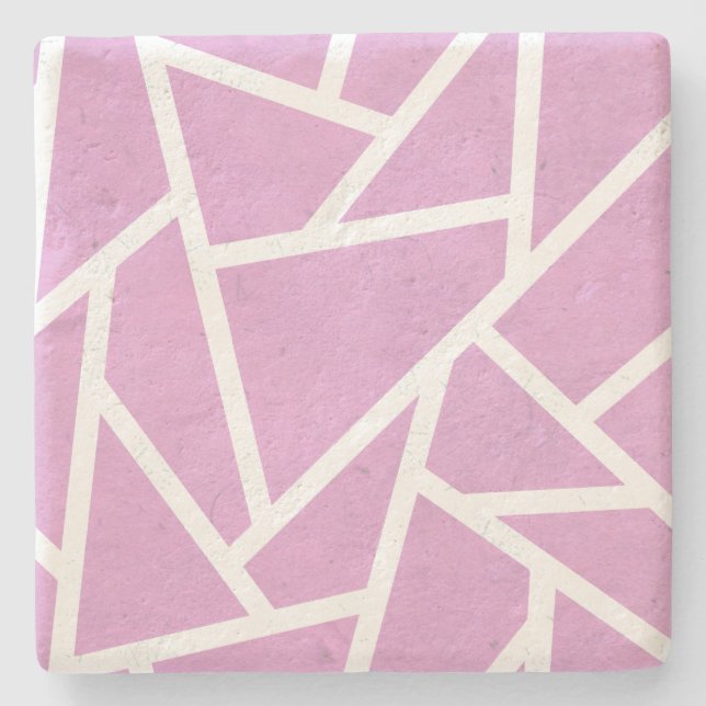 Posavasos De Piedra Patrón de mosaico rosa y blanco (Anverso)