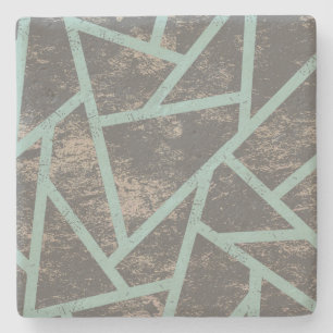 Posavasos De Piedra Patrón de mosaico verde pálido y gris